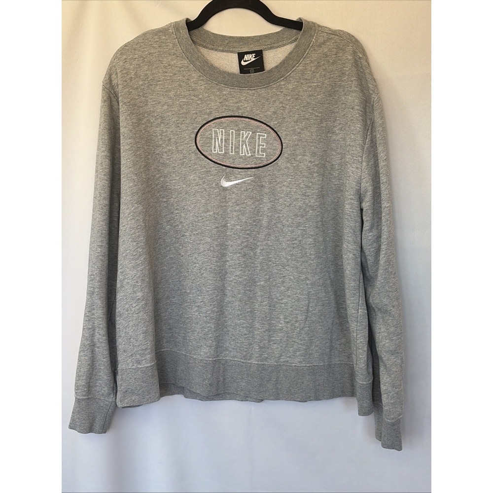 Nike Varsity Crew Neck Pullover Sweatshirt Gray Womens Plus 1X  Embroidered Logo